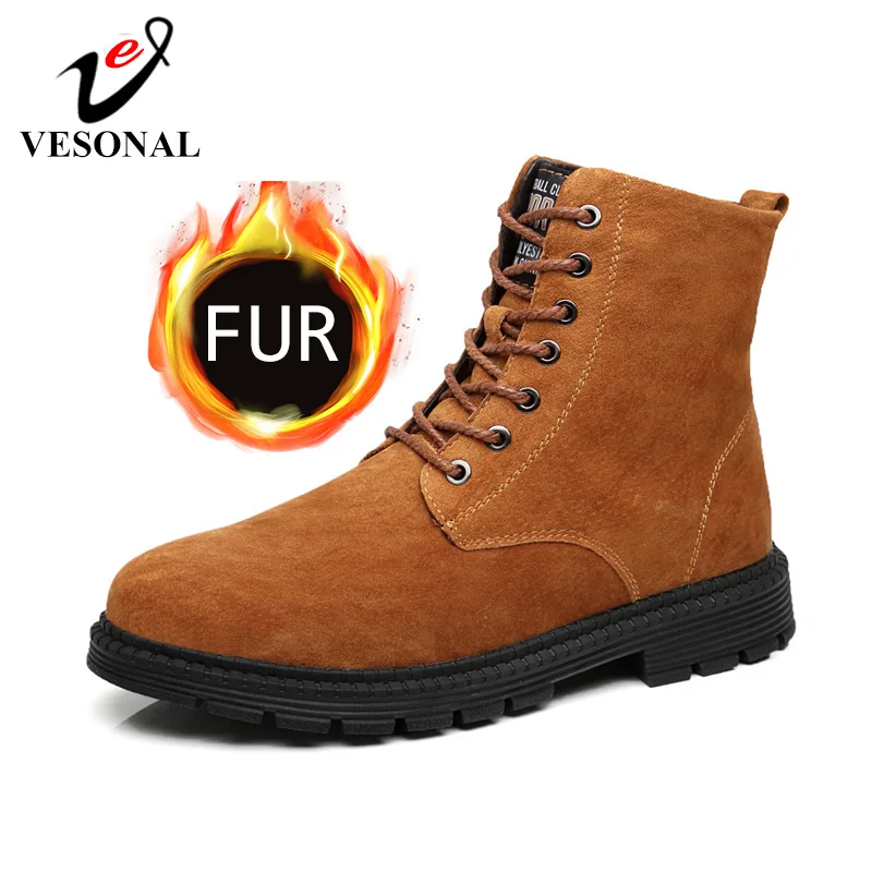 VESONAL/Новинка зимние мужские ботинки из натуральной кожи в байкерском стиле