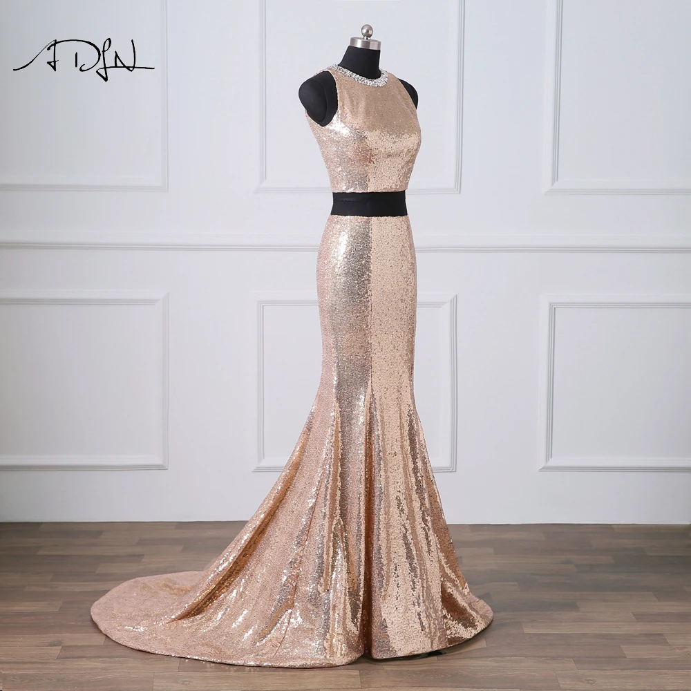 ADLN розовое золото вечерние платья из двух частей выпускного вечера с Боковым