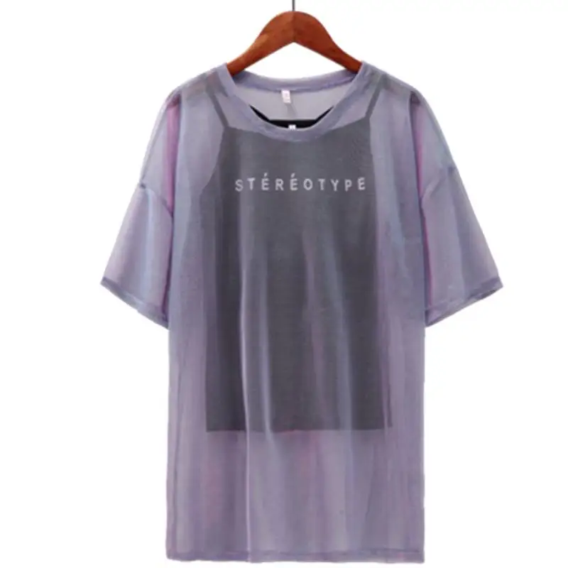 light purple Gkfnmt Летняя женская футболка для женщин топ два комплекта короткий рукав красочные прозрачные длинные большие размеры Топы Корейская одежда - Цвет: light purple