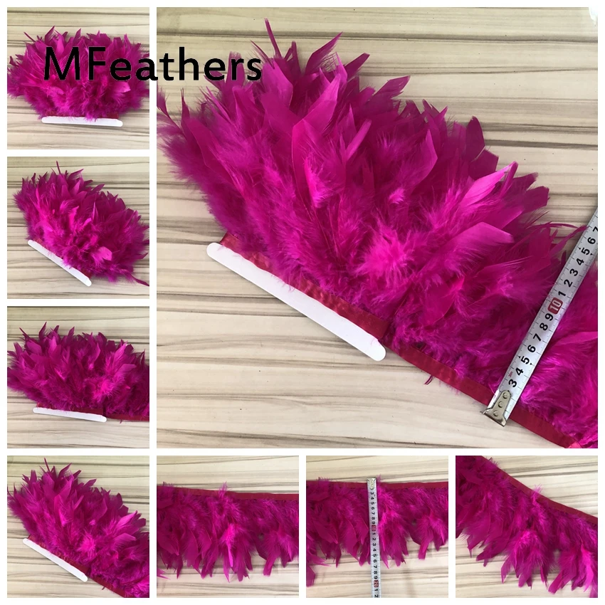 Ярко-розовая окрашенная 10 м Турецкая ткань для обрезки перьев боковая лента