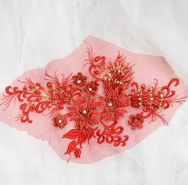 Red gold 2 шт. 14 цветов ручной работы бусы 3D свадебное платье аппликация DIY свадебный головной убор слоновая кость белый кружевной воротник кружевная ткань патч RS817 - Цвет: Red gold