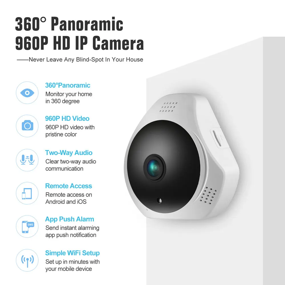 SANNCE 360 градусов Беспроводная панорамная камера мини 960P сеть Wi-Fi рыбий глаз безопасности ip-камера wifi 1.3MP видео Встроенный микрофон