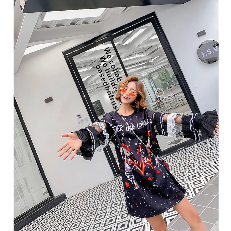 2019 летние модные платья с принтом героев мультфильмов женские газовые