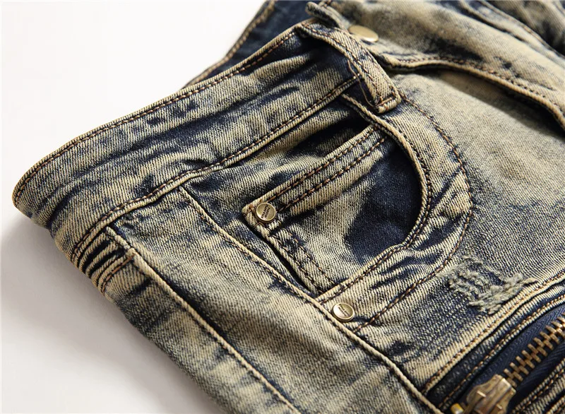 Дант Булун Для мужчин Джинсы для женщин плиссированные Motorycle Biker Denim Мотобрюки
