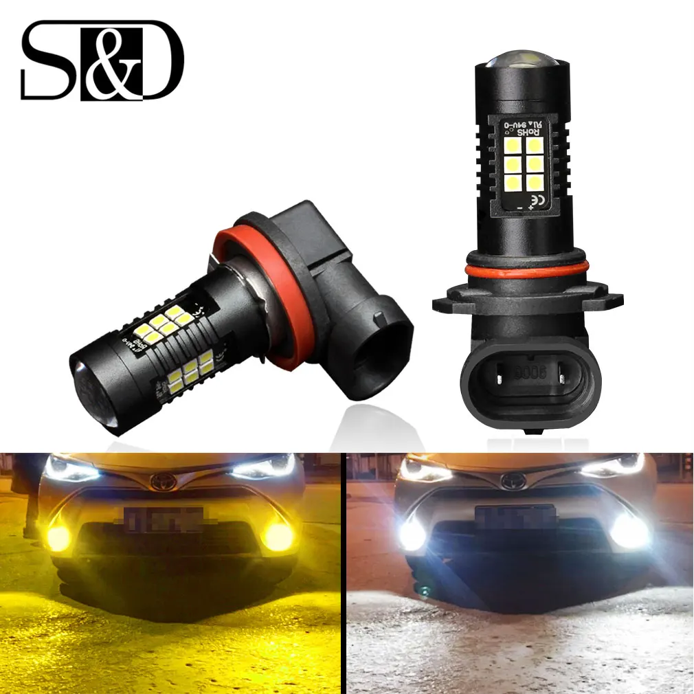 2 шт H8 H11 светодиодные лампы HB4 Led HB3 9006 9005 Противотуманные фары 1200LM DRL Дневного авто лампы 6000 K белый 3000 K золотисто-желтый