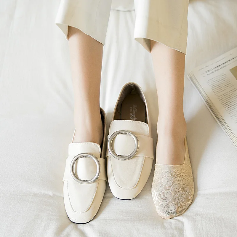 Носки женские короткие Нескользящие однотонные модные невидимые кружевные с