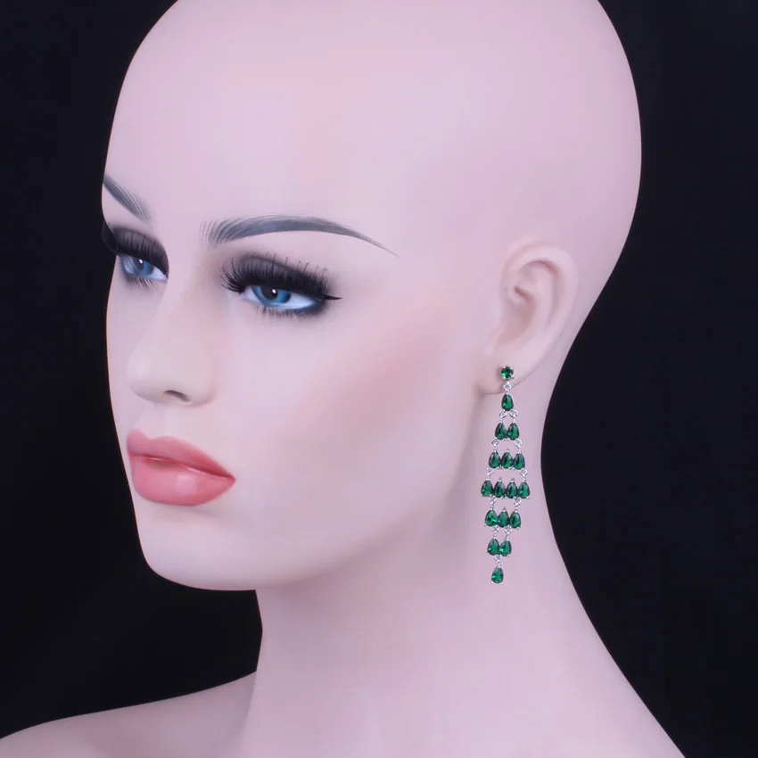 

Sparkly Water Drop Green Cubic Zirconia Silver Plated Drop Dangle Earrings V0206