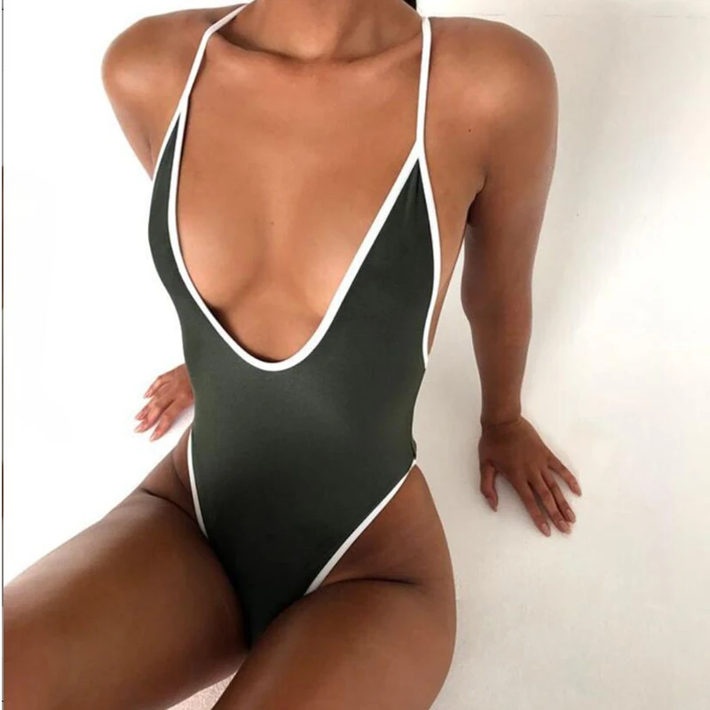 Toppick 2018 сексуальный стринги черный купальник женский цельный однотонный с