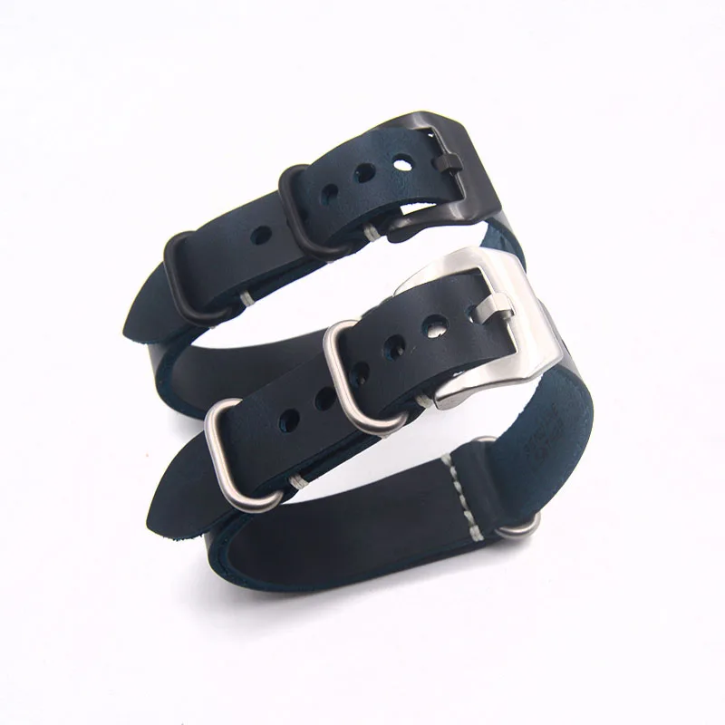 Ретро черный коричневый синий ремешок для часов ручной работы Crazy Horse кожаный 20 мм