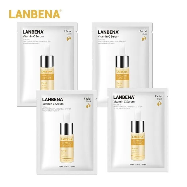 Vitamin C 4pcs Lanbena маски для лица Гиалуроновая Кислота Витамин С Сыворотка черника лист маска увлажняющая отбеливающая Омолаживающая вода уход за кожей - Цвет: Vitamin C 4pcs