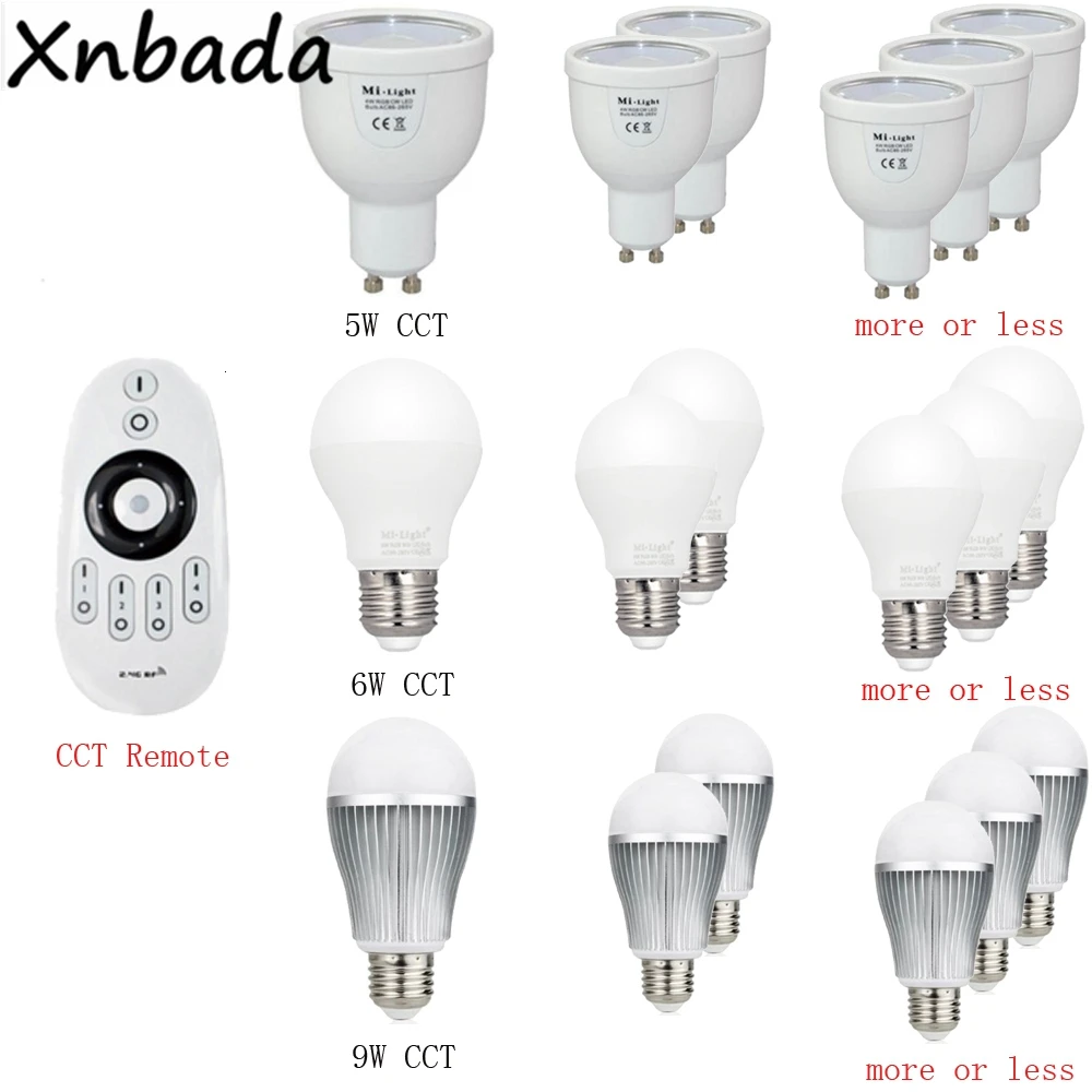 MiBoxer(Milight) диммируемая MR16 GU10 E14 E27 4 Вт 5 6 9 12 светодиодная лампочка прожектор 2 г RF