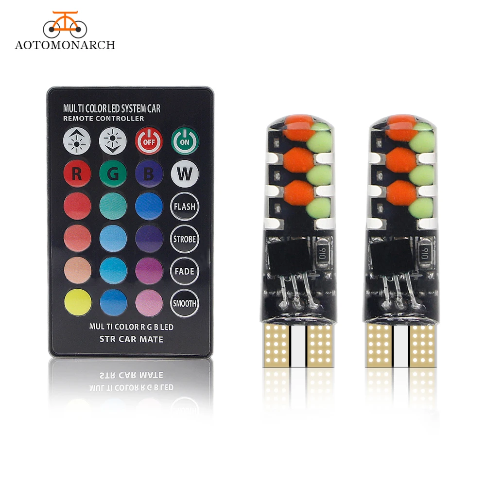 Цветная светодиодная лампа AOTOMONARCH T10 W5W 194 168 RGB с контроллером детской яркости для