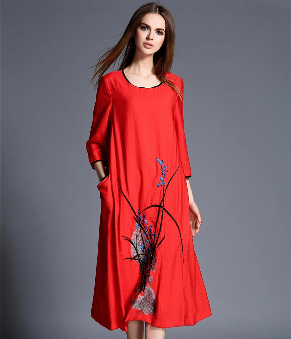 Китайский Стиль Лето Женщины Платье 2016 Новый Этническая Винтаж Вышивка Пляж