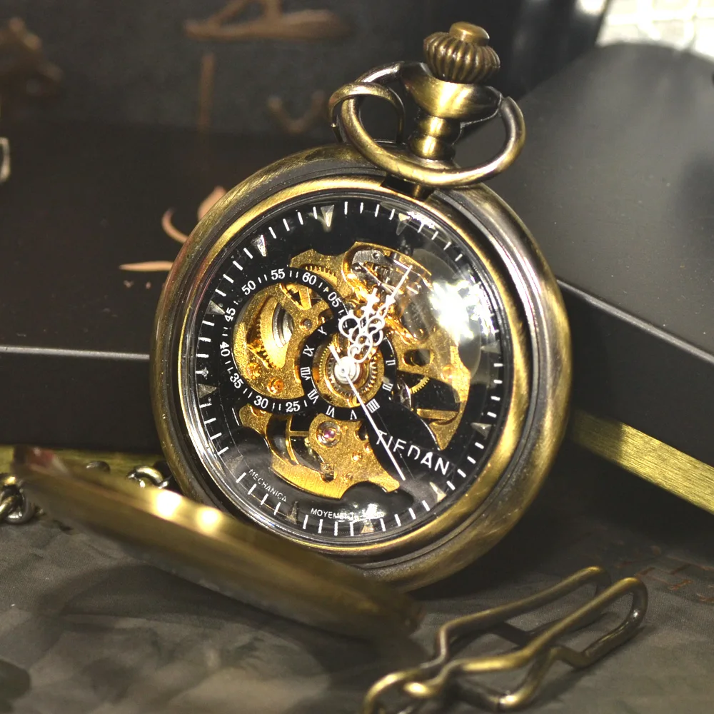Роскошные модные Механические карманные часы скелетоны в стиле стимпанк под