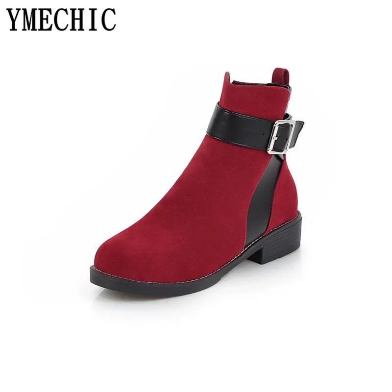 Женские ботинки из флока YMECHIC 2018 желтые красные бежевые черные на низком