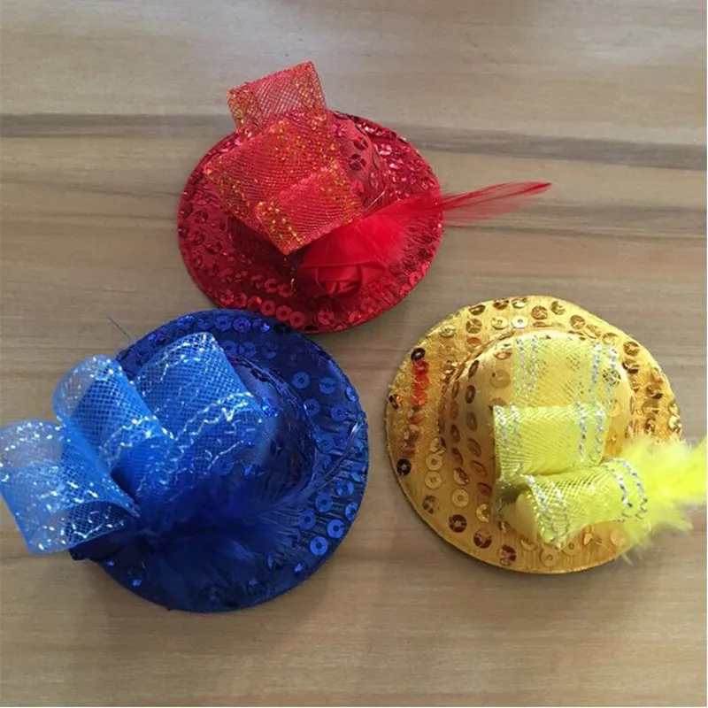 Sequins Mini Top Hat Feather Hair Clip Kids Girls Princess Hairpins Birthday Party Favor Costume Christmas Halloween| |