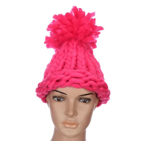 rose red Новая зимняя коллекция года,, женские теплые шапки с грубым ворсом, модные шерстяные шапки в стиле Джокера чистого цвета - Цвет: rose red