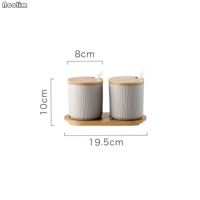 Grey 2pcs with tray Nordic Керамика приправа набор банок приправы коробка перец соль может просто контейнер для приправ с крышкой и ложка, кухонные принадлежности - Цвет: Grey 2pcs with tray