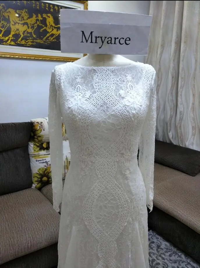Off white Mryarce эксклюзивный кружево Boho вдохновение свадебное платье с длинным рукавом открытой спиной Свадебные платья - Цвет: Off white