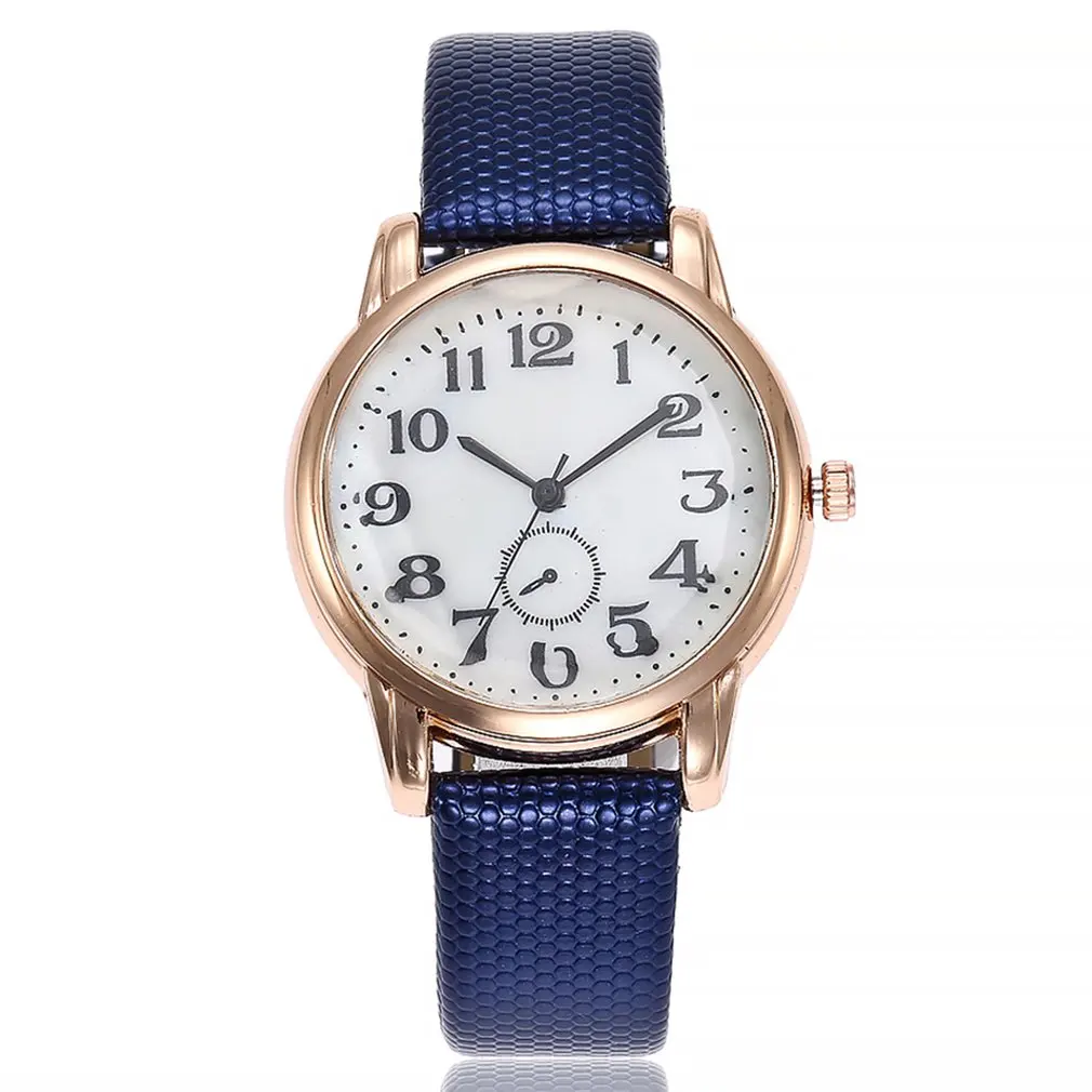 Для женщин часы кварцевые прочный кожаный ремешок Круглый циферблат Golden Rose
