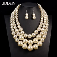 uddein big pearl jewelry bridal necklace sets vintage statement choker collar wedding accessory multi layer beads jewelry set