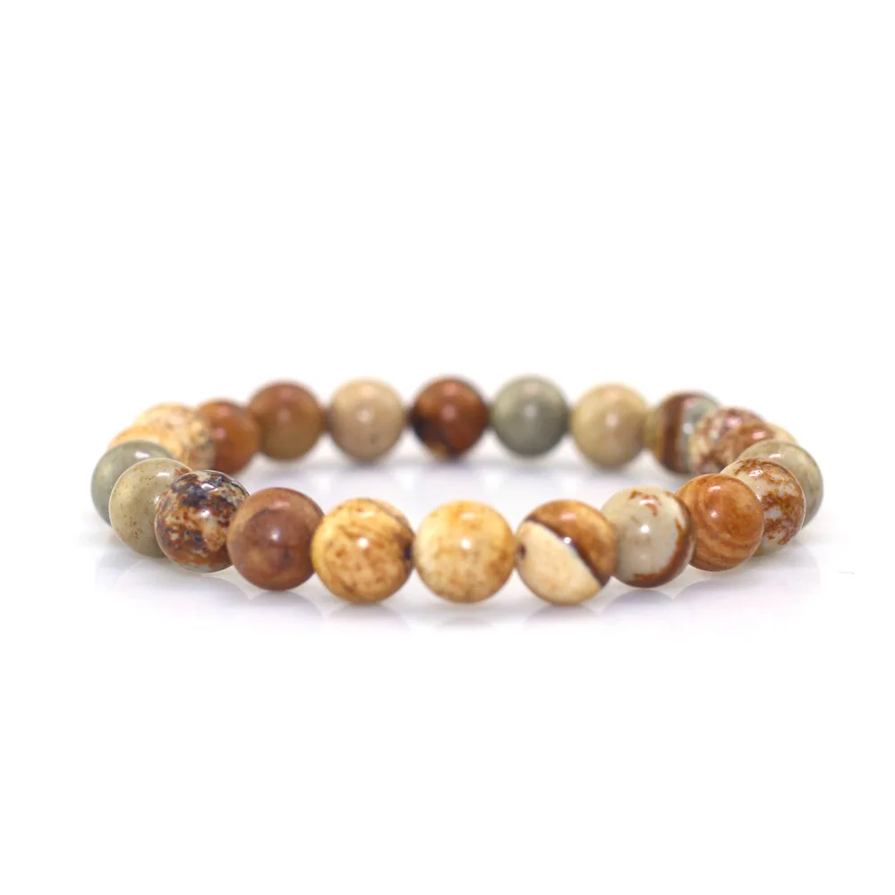 8MM Picture Jasper Stone Couple Beaded Bracelet Single Circle Unisex Natural for Women | Украшения и аксессуары