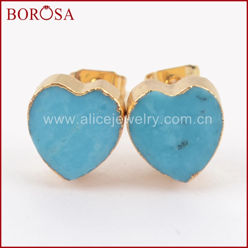 Женские серьги гвоздики BOROSA из 100% натурального голубого камня С Гальваническим