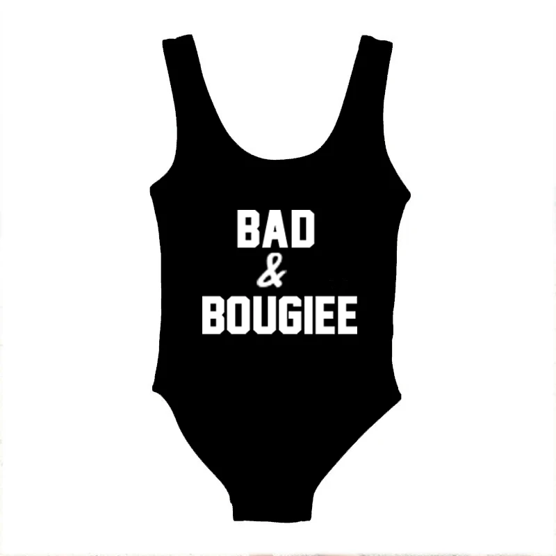 BKWT BAD& bougiee буквенный принт Одна деталь купальник, Детские купальники розового цвета для девочек, пляжная одежда, детский ванный комплект летний купальный костюм черный - Цвет: BKWT