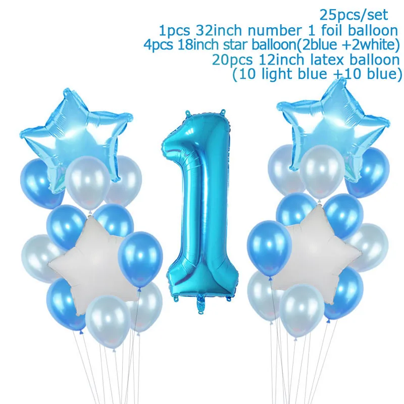 25pcs boy set 1 комплект детского дня рождения для маленьких мальчиков и девочек Фольга шар его Для мальчиков и девочек детские праздничные шары Детские 1st День рождения украшения поставки - Цвет: 25pcs boy set