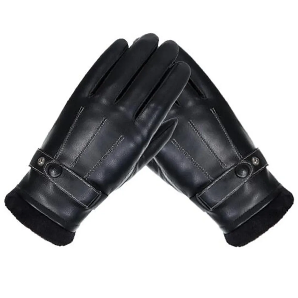 Winter Mens Long Leather Gloves Wool Warm Touchscreen Gloves Waterproof Fur Mittens Heated Cashmere Gloves Motorcycle Gants