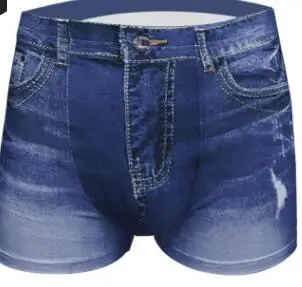 blue Брендовые мужские боксеры из эластичного хлопка, сексуальное мужское нижнее белье, джинсы с принтом, мужское нижнее белье, мужские трусы шорты с u-образной выпуклой сумкой для геев#06 - Цвет: blue