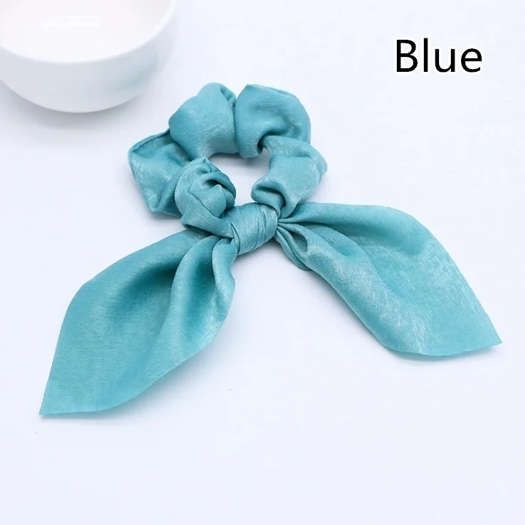 blue Модные женские резинки в форме кроличьих ушей, банты из шелковой ткани, конский хвост, эластичные резинки для волос, аксессуары для волос - Цвет: blue