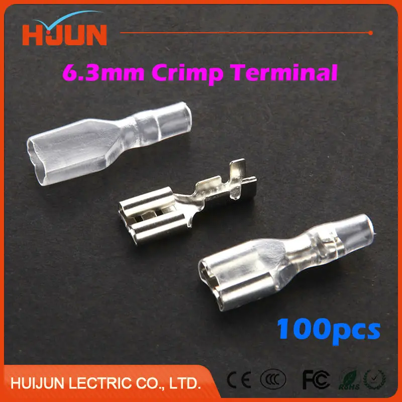 

100pcs/lot 6.3mm Crimp Terminal Splice Female Spade Connector Splice With Case