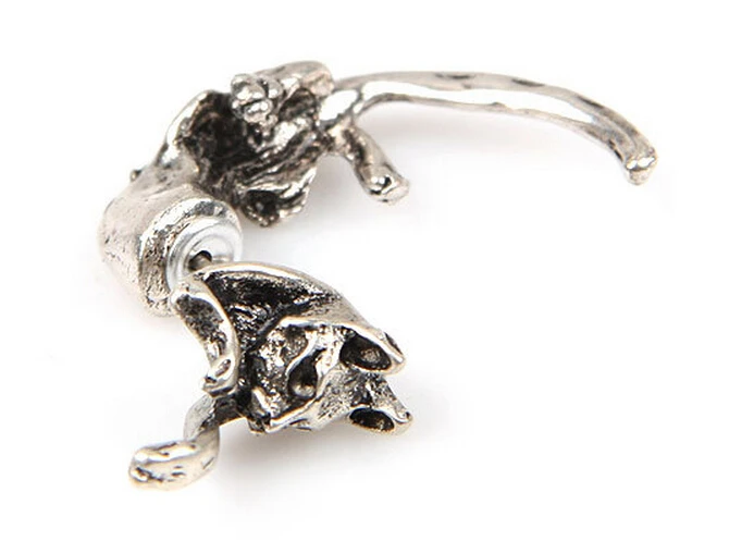 Новые Творческие Милые Животные Кошка Разделить Серьги Стержня Черный Серебро