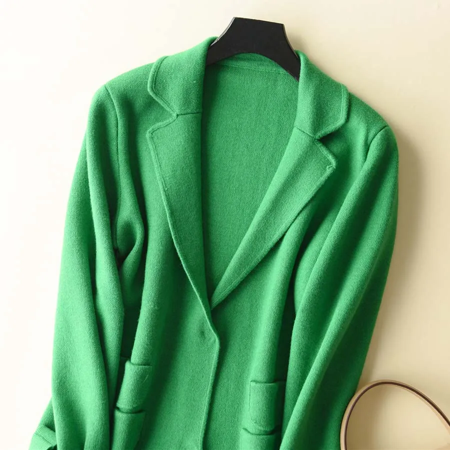 Пальто для женщин 2018 Осень Зима с длинным рукавом Кашемир смешивание Кардиган