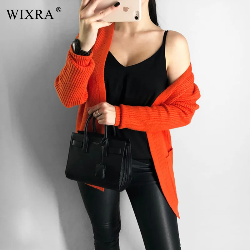 Женский вязаный кардиган с карманами WIXRA повседневный красный длинным рукавом