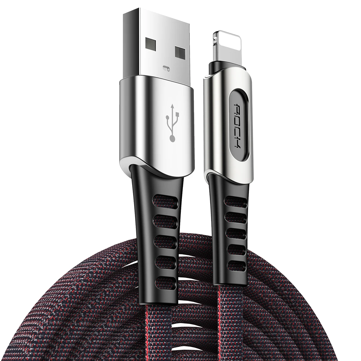 Черный USB кабель для передачи данных из цинкового сплава для iPhone X, XR, XS, Max, XS, 8, 7, iPad, нейлоновый плетеный кабель для синхронизации данных и зарядки телефона, usb кабель для освещения - Цвет: Черный
