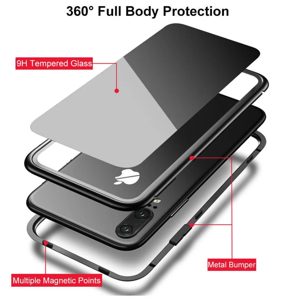 Магнитный адсорбционный чехол Sinbeda для Huawei P20 Pro из закаленного стекла с полным