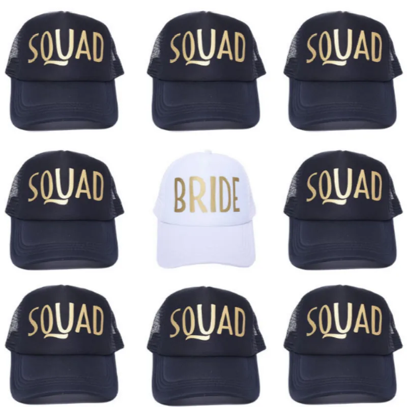 Женская бейсбольная кепка в сеточку с золотым принтом надпись Bride Tribe летняя