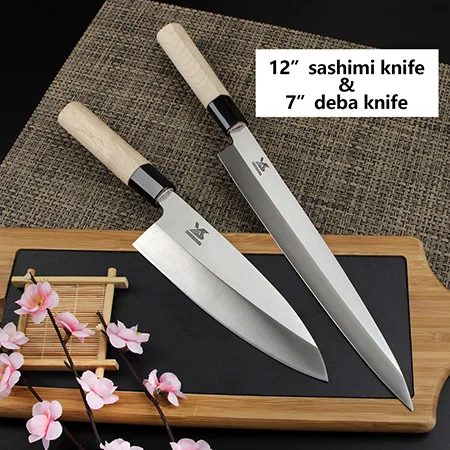 12inch and 7inch BIGSUNNY набор из 2 шт сашими Набор ножей немецкая сталь суши и нож Деба-10,"& 7", 10,"& 8", 1"& 7", 1"& 8"-деревянная ручка - Цвет: 12inch and 7inch