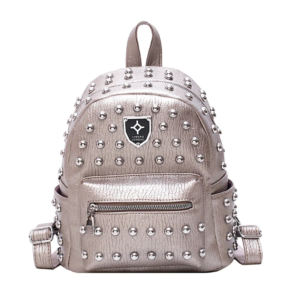 Studded versatile backpack fashion women's bag new casual backpack solid color student bag travel backpack Dropship Y612 - Color: GY