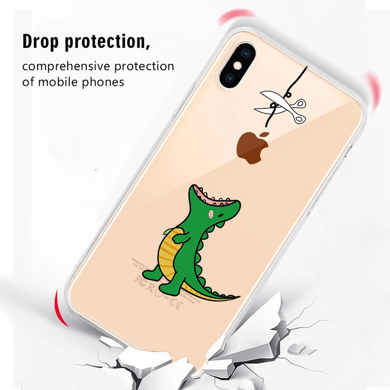 Модный мультяшный окрашенный ТПУ чехол для iPhone X XR XS Max 7 5 5S SE прозрачный тонкий