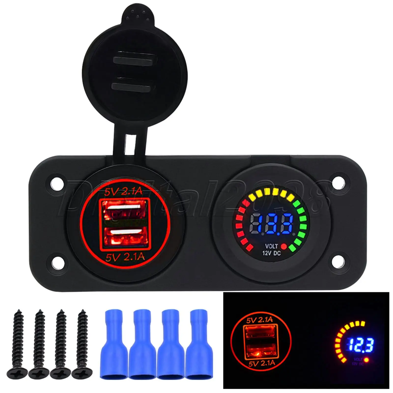 Yetaha двойной разветвитель питания 12 В зарядное устройство цифровой вольтметр для