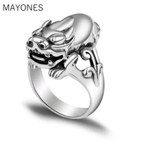 mayones real 925 silver vintage ring men lucky symbol animal brave troops punk style mens rings biker sterling silver jewelry