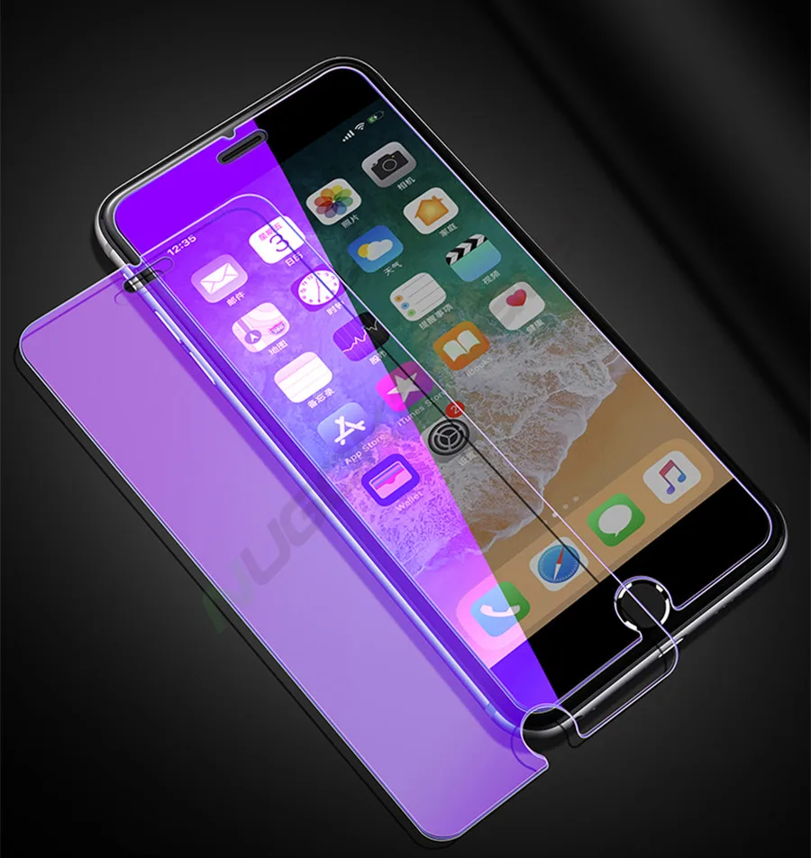 Закаленное стекло для iPhone XS Max XR X 8 7 6 6s Plus 11 Max Pro с защитой от ультрафиолета 9 H, фиолетовый, синий светильник, отпечаток пальца