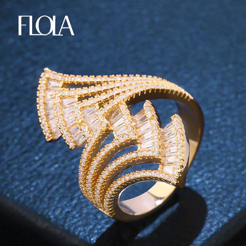 Роскошные геометрические кольца с фианитом FLOLA Золотое ювелирное изделие