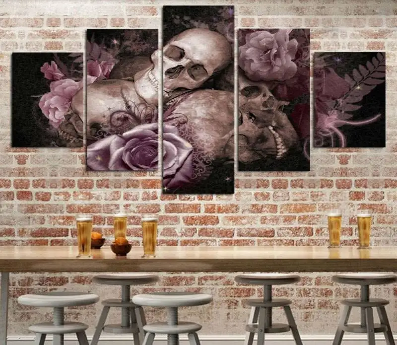 Hd напечатанный череп And Roses картина холст печать Декор помещения плакат