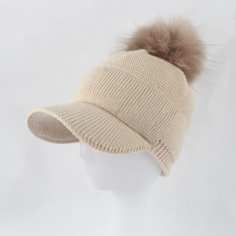 Новый Натуральный мех pom Кепки для Для женщин Демисезонный Бейсбол с енота Мех