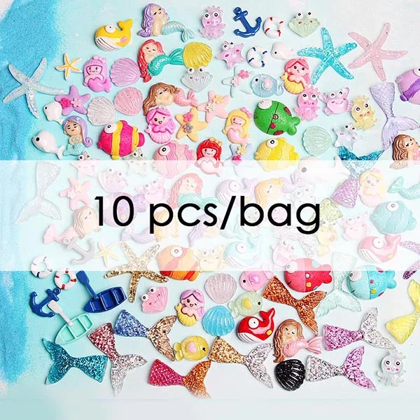 New Micro Fairy Garden Decoration Ornament Cute Dolphin Model Figures DIY Aquarium Accessories Beach Starfish Shell - Цвет: 10pcs in random