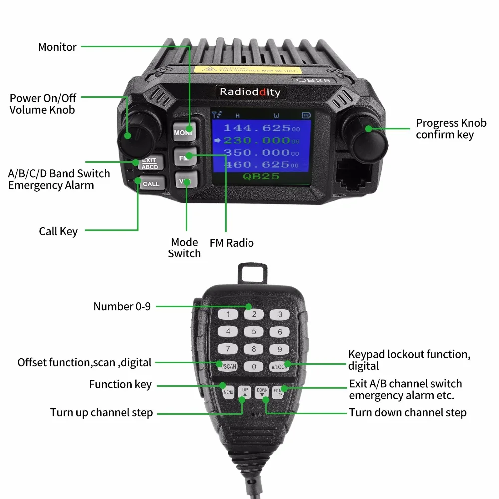 Радио ddity QB25 pro quad band quad-мини мобильные Автовозы УКВ 25 Вт автомобиль трансивер